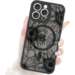 iPhone 15 Pro Max Case Matte Flowers Design Compatible with MagSafe Wireless